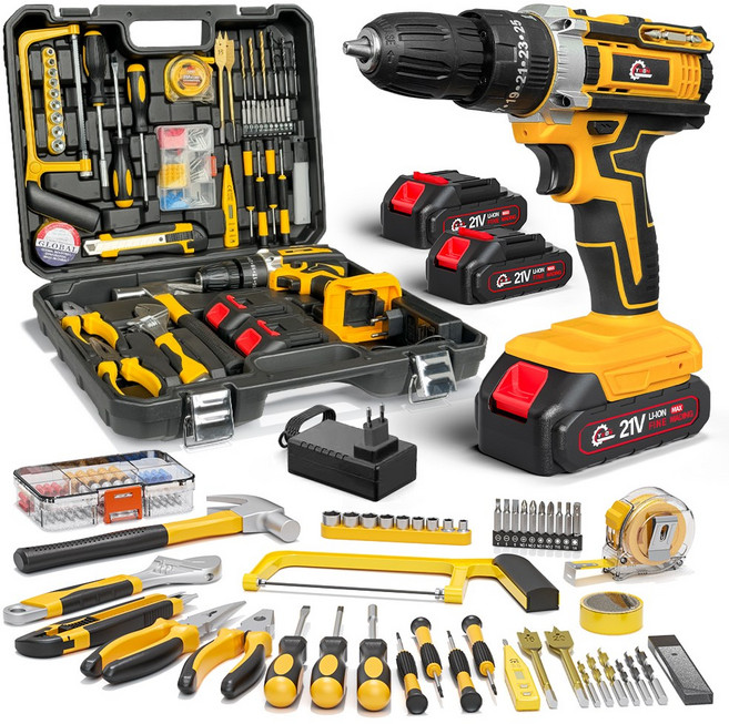 YUON 21V 전동드릴 올인원 전동 드릴 드라이버 충전 공구 배터리포함 풀세트, 1개