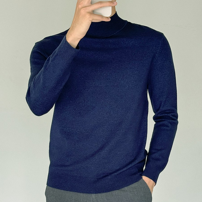 [제시본] 고급 울혼방 반목 니트 하프넥 스웨터 남성 겨울티 남자 울니트 양모 함유