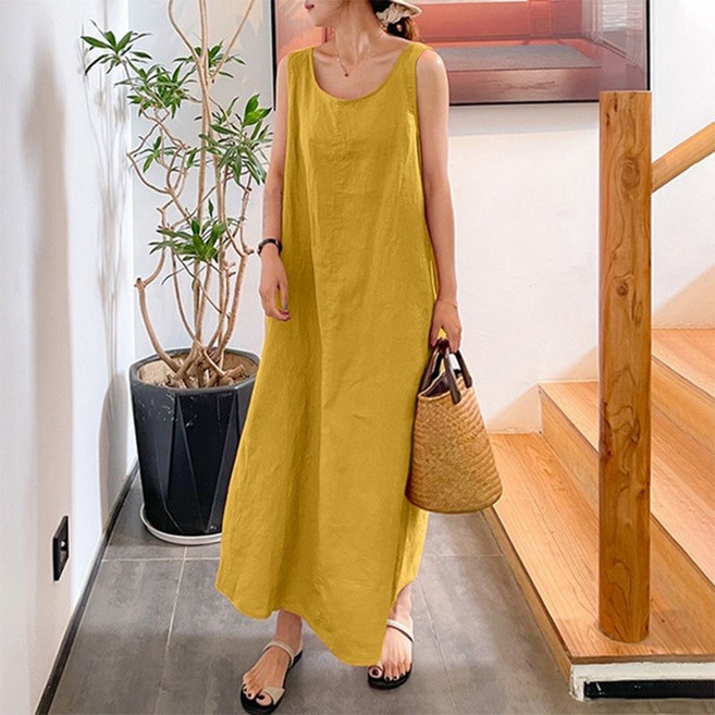 루스리더 여성 민소매 박시핏 롱 원피스 E997