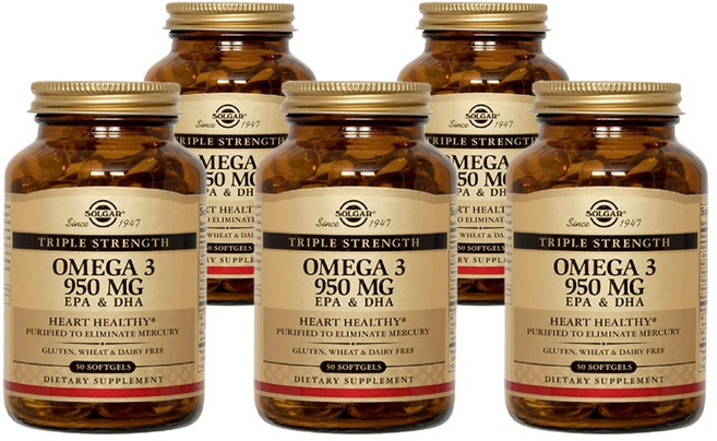 [정품 미국 배송] 솔가 트리플 스트렝스 오메가3 950mg 50정-5개 (소프트젤) Solgar Triple Strength Omega-3, 1세트, 250정