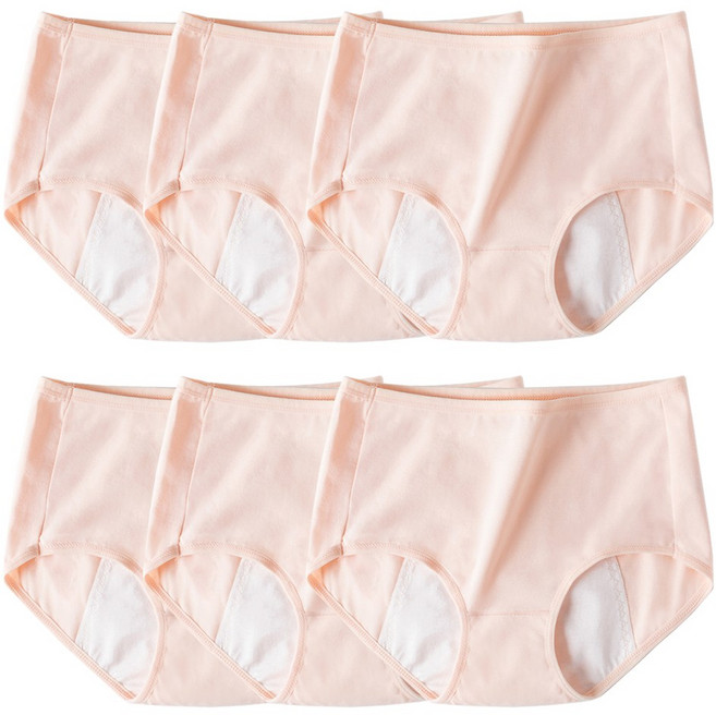 [6장 세트] 순면 샘방지 팬티 위생 생리 방수 팬티 여성 속옷 초경 선물