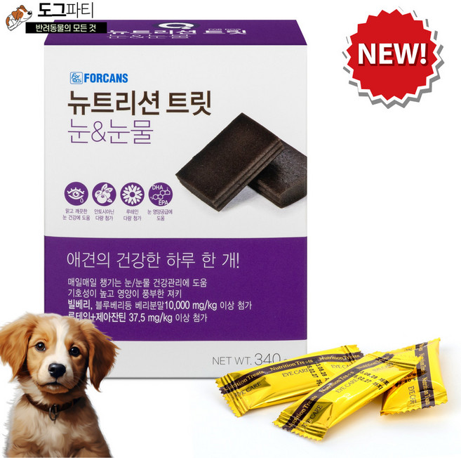 포켄스 강아지영양제 뉴트리션트릿 눈물 관절 피부 340g, 눈물개선/눈건강, 1개, 블루베리맛