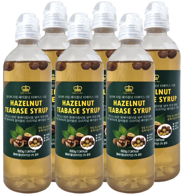 릴리벳 리얼 헤이즐넛시럽 헤이즐넛라떼 헤이즐넛 아메리카노 카페용 시럽 홈카페, 6개, 600g
