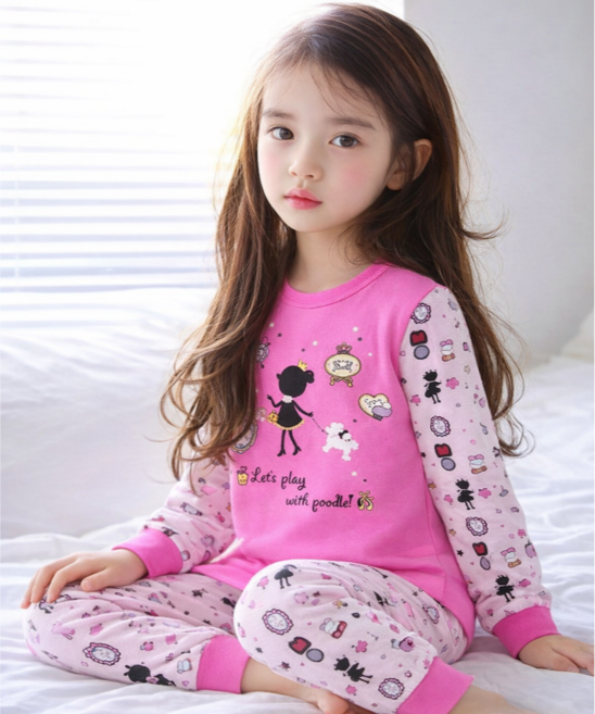 트라이 여아용 비밀의 방 양면 내의 긴팔 상하복세트