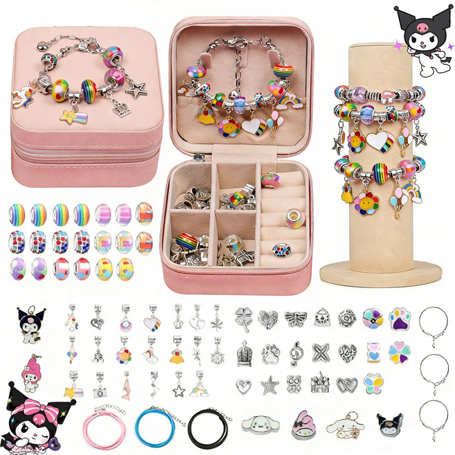 MIVONA 비즈 팔찌 만들기 세트 비즈공예 재료 DIY 키트 액세서리 목걸이 제작 풀세트, 1개, 핑크색