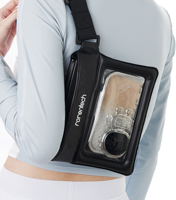 로랜텍 썸핫 수납 스마트폰 힙색 방수팩, 블랙, 1개