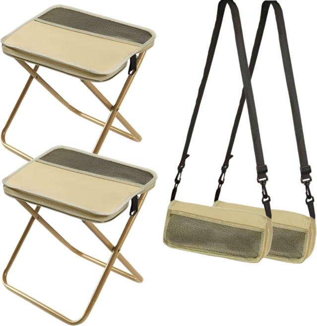 엔드업 1+1 대형 휴대용 접이식 의자 크로스백 초경량 야외 놀이동산 웨이팅 캠핑 낚시 의자, 2개, 베이지