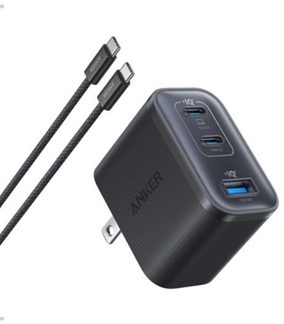 Anker Nano Charger (70W 3 Ports) with USB-C & USB-C 케이블 블랙, 1개