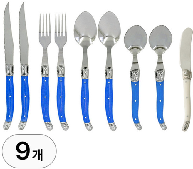 9종 커트러리 세트 2인 용 감성 고급 스텐 양식기 포크 나이프 스푼 스테이크 칼 파스타 디저트 양식 디너 주방용품, R99629L(블루, 1개