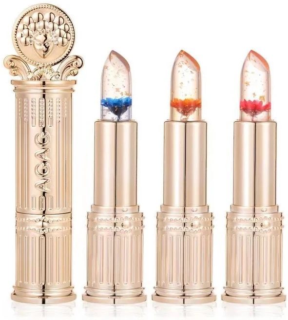 [가성비 세트]3종 세트 묻거나 지워 않는 립스틱 거울 배치 생화 젤리 변색 립스티 투명립스틱 투명 꽃 립스틱, 02#핏빛 로즈3.8g, 1개 - 쿠팡