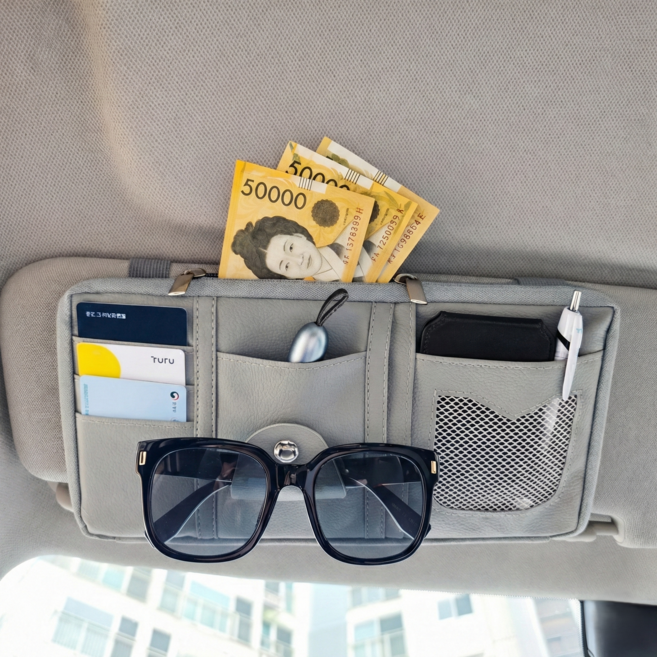 루틴온 공간활용 깔끔정리 자동차 썬바이저 카드포켓, 그레이, 1개