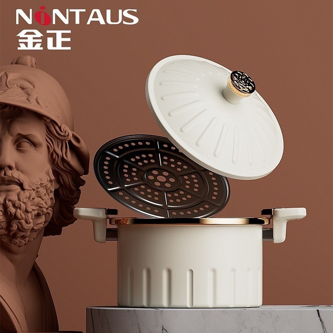 NONTAUS 金正 微壓力鍋 燉鍋 琺瑯塗層煲湯鍋, 鈦/蒸層Nantaus金正白8L26Cm, 1個