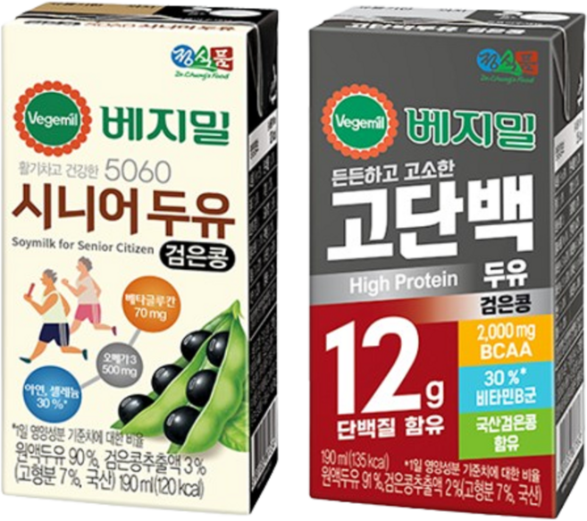 부모님 간식 간편식 정식품 베지밀 시니어두유 고단백 검은콩 기획구성 190ml(8+8), 190ml, 16개