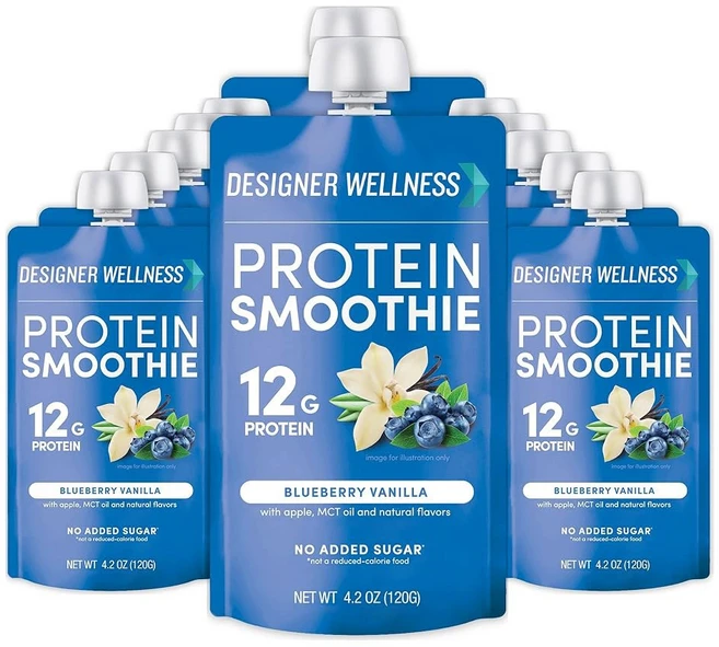 디자이너 웰니스 프로틴 스무디 리얼 프루트 12g 단백질 저탄수화물 무첨가 설탕 글루텐 프리 비-GMO 인공 색소나 향료 없음 버라이어티 팩 12 카운트, Blueberry Vanilla - 쿠팡