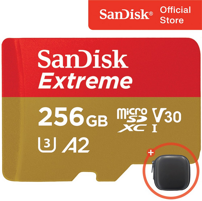 샌디스크 익스트림 마이크로 SD 카드 + 보관 케이스 패키지, 256GB, 1개