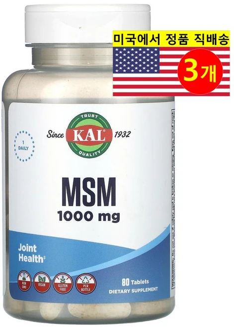 KAL 메틸설포닐메탄 MSM 1000mg, 3개, 80정 - 쿠팡