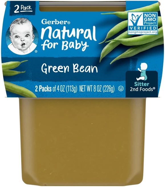 Gerber 내추럴 포 베이비 2nd Foods 그린빈 2팩 각 113g(4oz) - 쿠팡