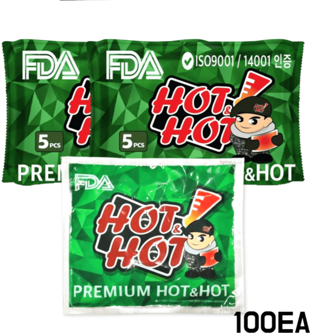 핫앤핫 군용 핫팩 대용량 24시간 핫팩 그린 160g, 100개