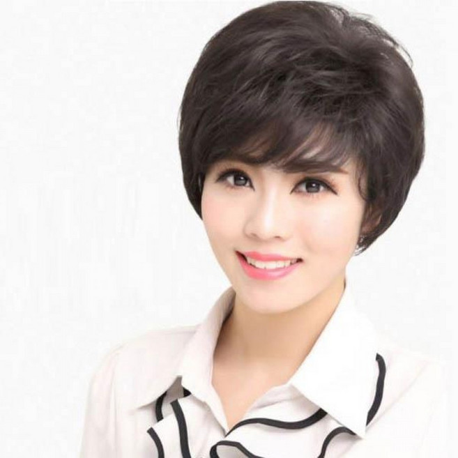 여자 패션 중년 숏커트 가발 (망포함), 1개, 마티 통 가발 다크브라운 망 있음