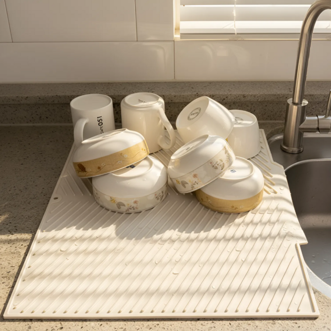 한솔템 대형 물빠짐 완벽 실리콘 식기 건조매트, 1개, 아이보리, 1단