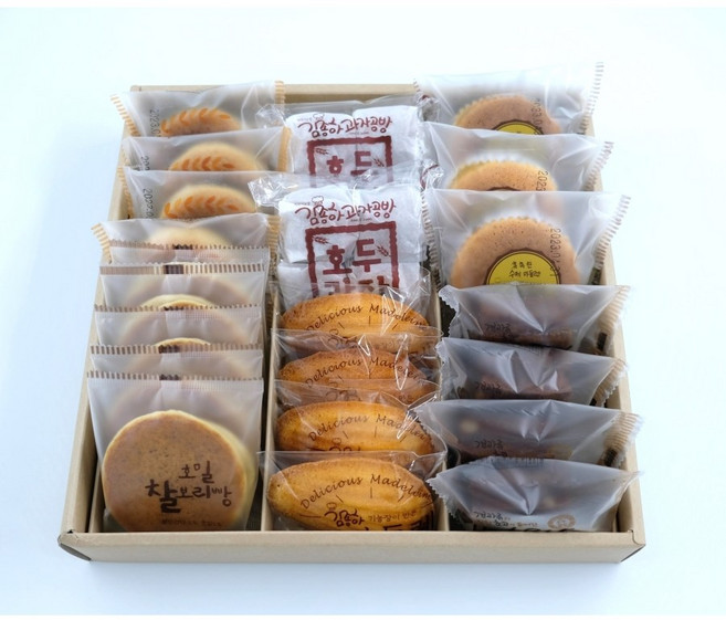[생산당일발송]김종하과자공방_6종세트(찰보리빵5개+미강빵4개+호두과자8알+레몬마들렌4개+우유마들렌3개+브라우니4개)-개별포장간식/빵/레몬마들렌/브라우니/선물세트/답례품/마들렌/간식, 1개