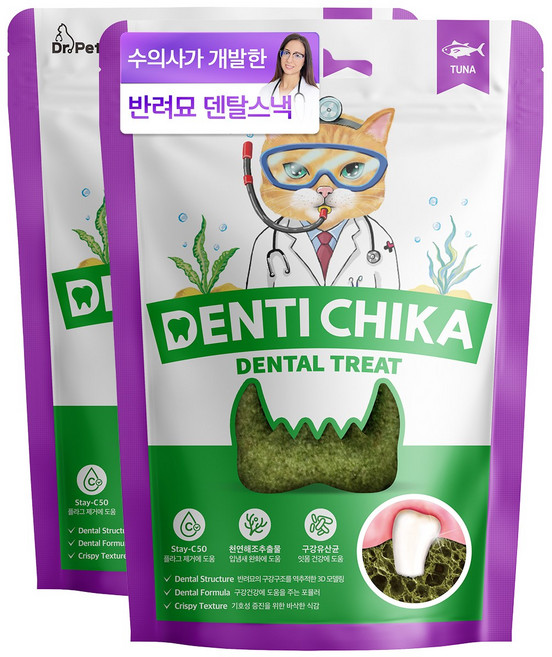 닥터페트라 덴티치카 덴탈트릿 고양이 치석 입냄새 제거 이빨과자, 2개, 70g, 참치맛
