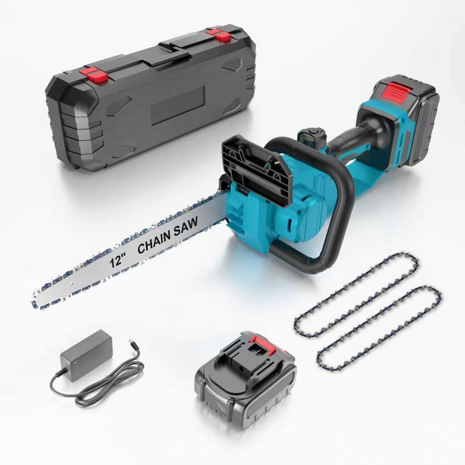 KC인증 충전식 전기톱 12인치 무선 고출력 체인톱 휴대용 목재절단 가지치기 정원관리 안전 전동톱, 1개