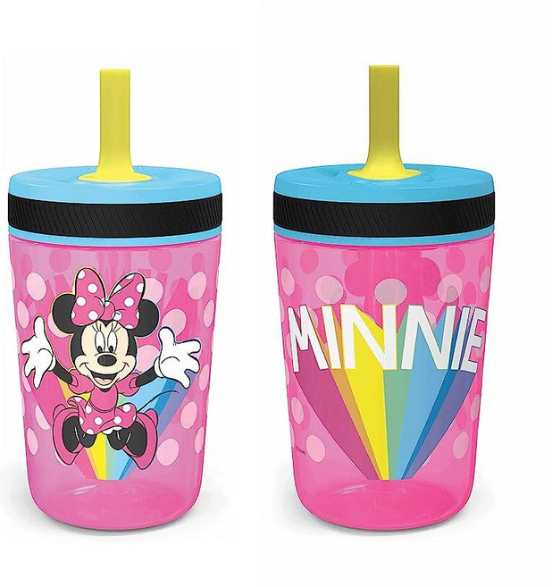 Zak Designs 425.2g(15온스) 아기 상어 켈소 텀블러 세트 누출 방지 스크류 온 뚜껑 내구성 있는 플라스틱과 실리콘으로 제작 아이들을 위한 완벽한 번들(2피, 미니 마우스