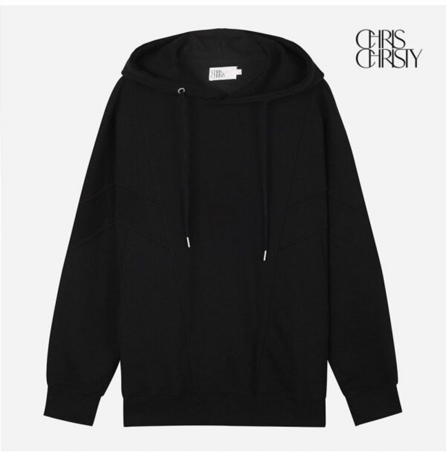 크리스크리스티 크리스크리스티 사선절개 오버핏 후드티셔츠_BLACK / KKMALWFDP04