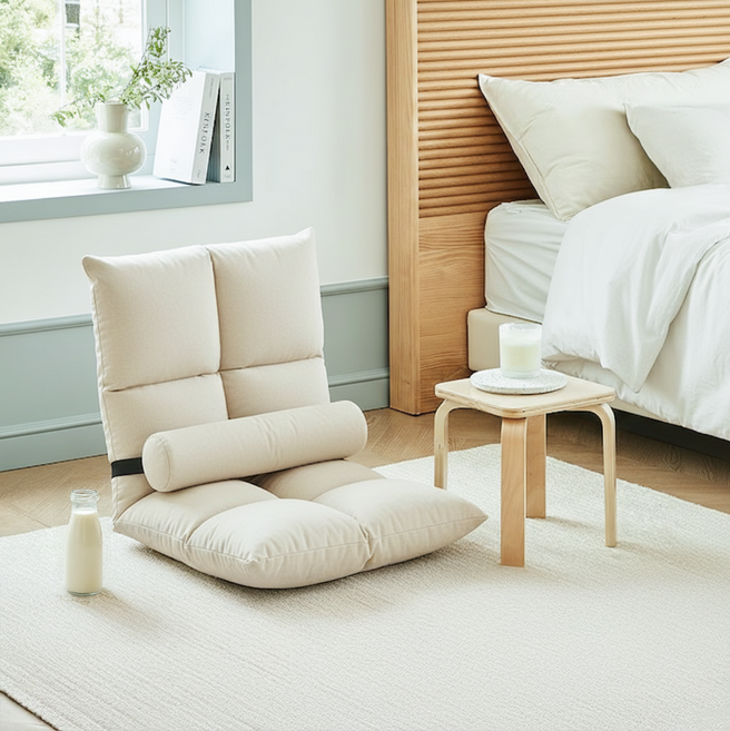 체블스 등받이 좌식의자 1인 각도조절 패브릭 쇼파 학생 접이식, 화이트(쿠션포함)