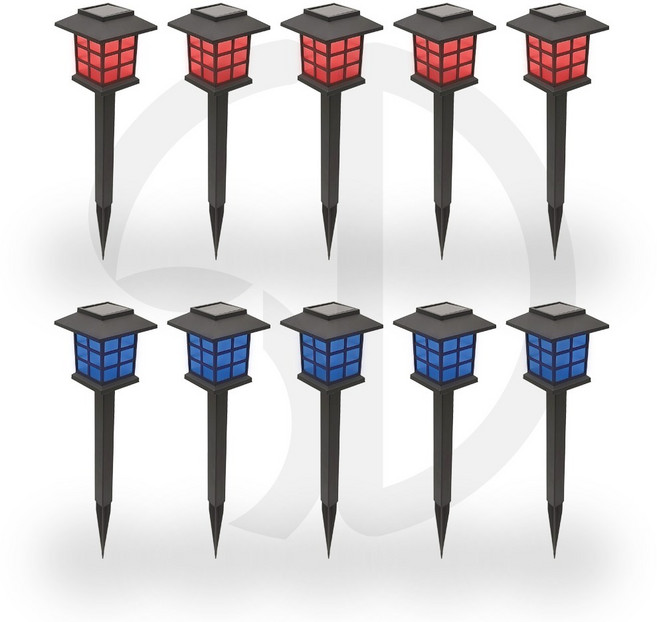 솔까든 태양광등 미니격자등 태양열 정원등 10개입, 빨간빛5개+파란빛5개