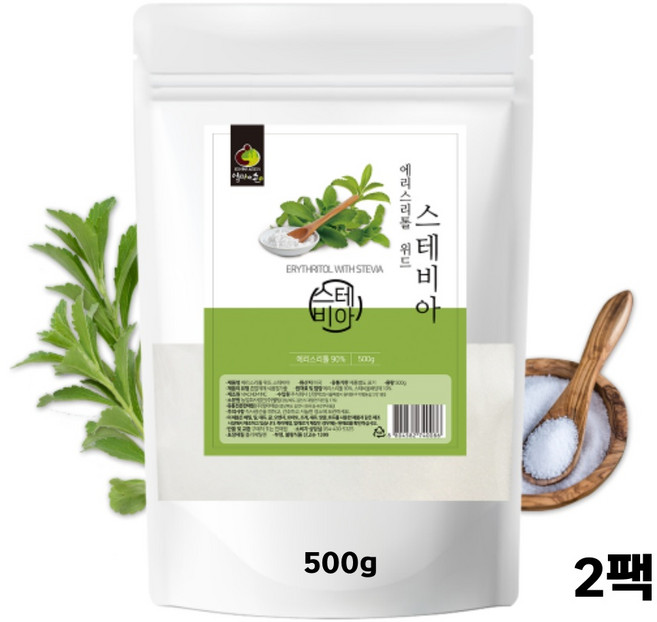 스테비아 에리스리톨 설탕 대체 천연당 천연 단맛 감미료 저 칼로리 설탕대용, 2개, 500g