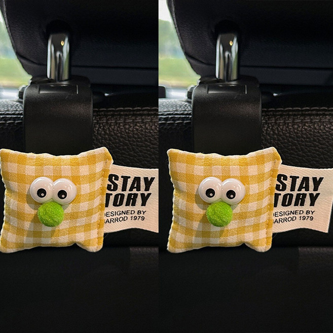 ANYOU 차량용 후크 다용도 귀여운 체크무늬 뒷좌석 걸이 HJQCGG0315, 노랑, 2개