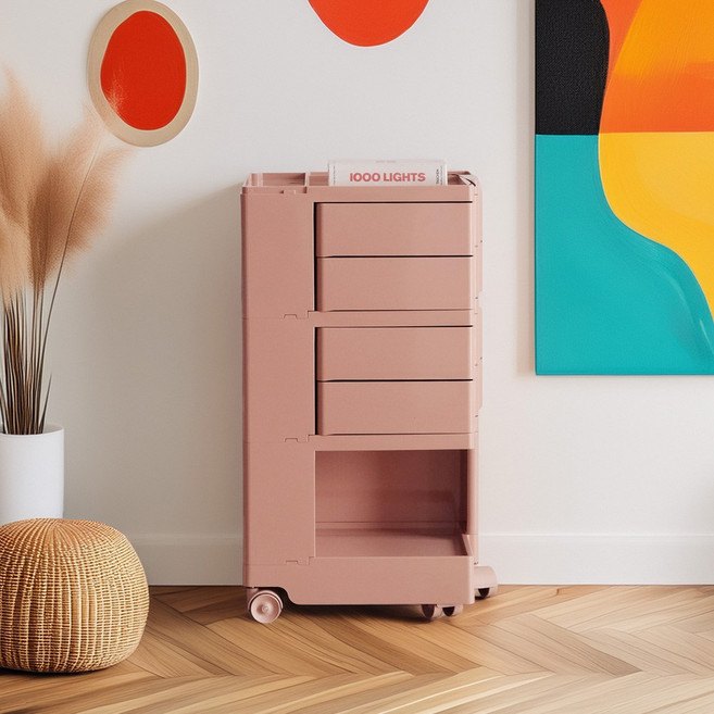 [리비니아] 바비 이동식 수납 회전서랍 빙그리 트롤리 9Colors, 4단, 핑크
