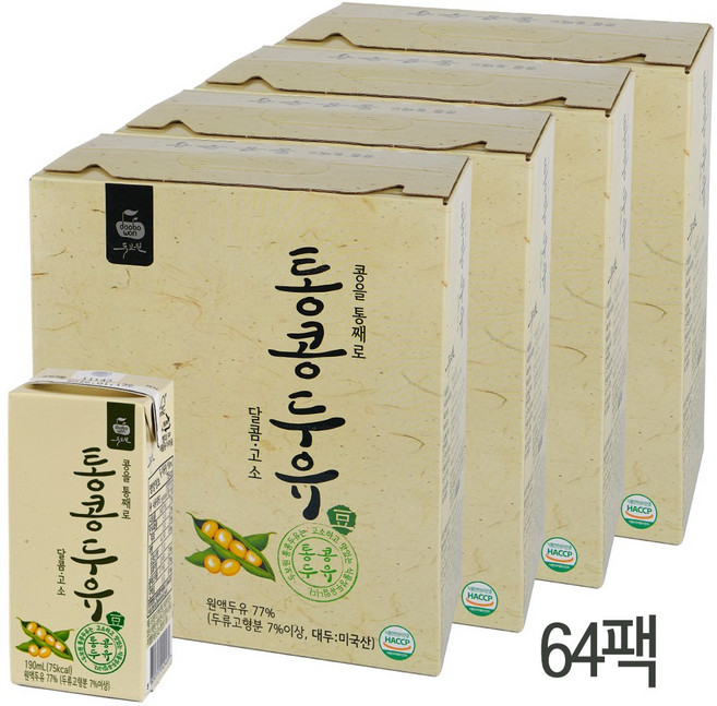 두보원 통콩두유 64입_콩을 통째로 정통두유, 64개, 190ml