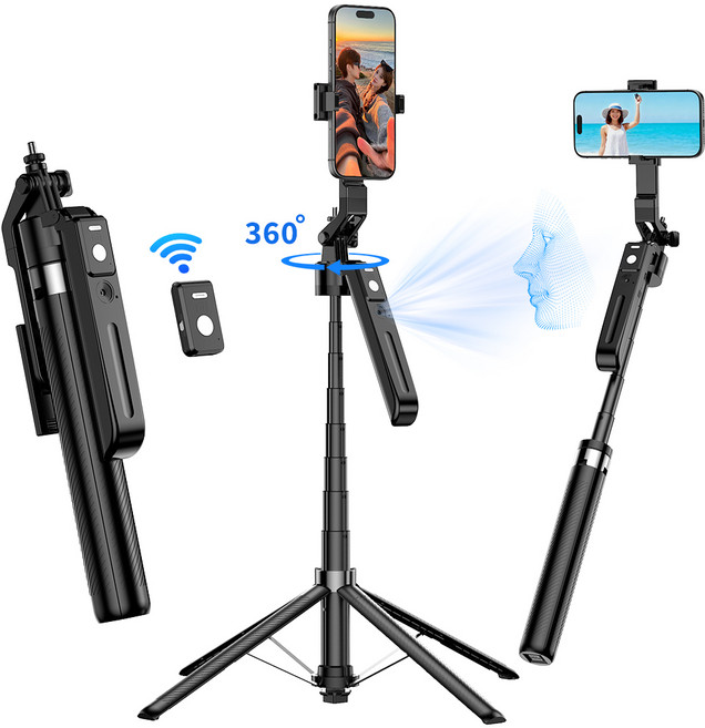 NICESUN AI 자동 트래킹 블루투스 휴대폰 삼각대 스마트폰/카메라/고프로 삼각대 셀카봉 180cm, 1개, 블랙, Z11