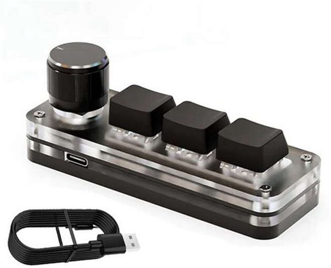 매크로 패드 매크로 기계식 키보드 RGB 미니 게임 커스텀 프로그래밍 노브 키패드 3 개 키를위한 키., 없음, 검은색, 1)Black, 1개