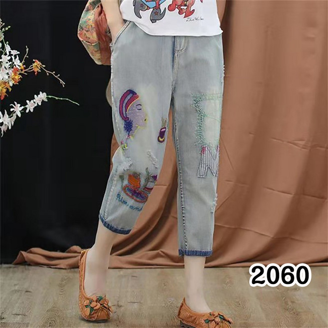 셀럽당 여자 바지 여름 와이드 청바지 칠부 밴딩 하이웨스트 캐주얼 팬츠 S02208