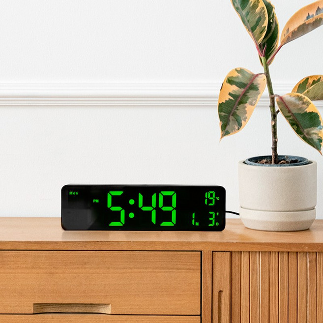 촘스토리 스퀘어 LED 벽시계 무소음 디지털 알람 탁상겸용, 그린LED