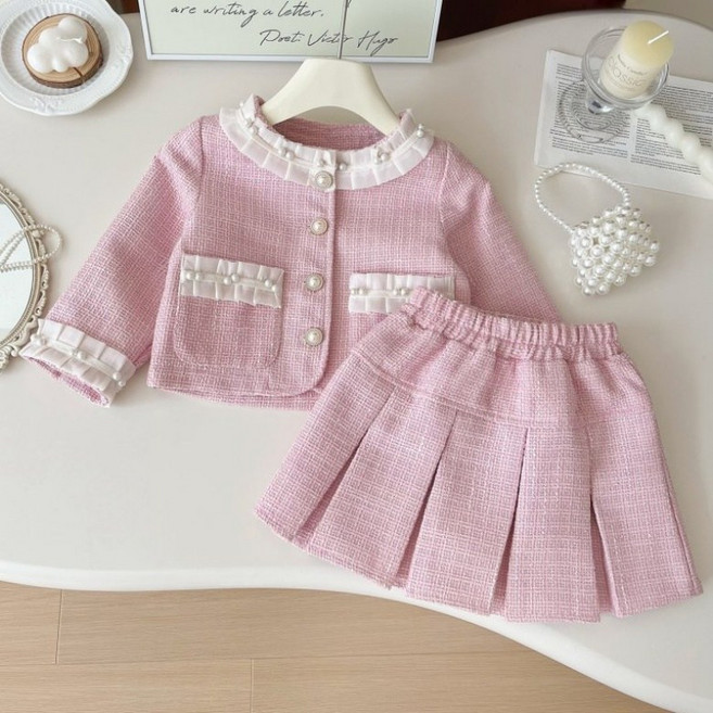 구빠방 아동 트위드 플리츠 긴팔 자켓 투피스 세트