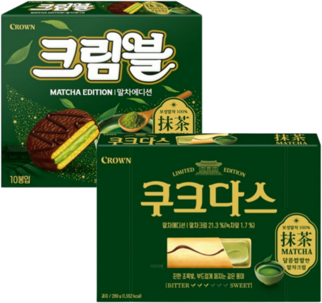 크라운제과 말차에디션 세트, 1세트, 크림블 1개 + 쿠크다스 1개