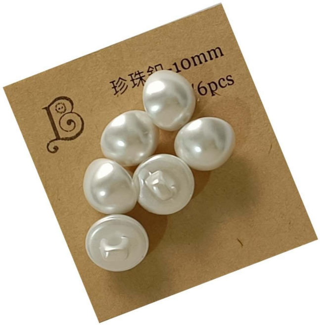 佰昇國際 Baisheng 仿珍珠鈕釦 半圓型立腳釦 10mm 6入/包, 白, 1件