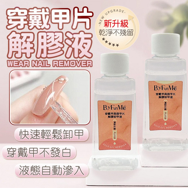 台灣ByFunMe穿戴甲片解膠液 快速卸甲不傷甲 溫和配方 輕鬆卸除, 1個, 60ml