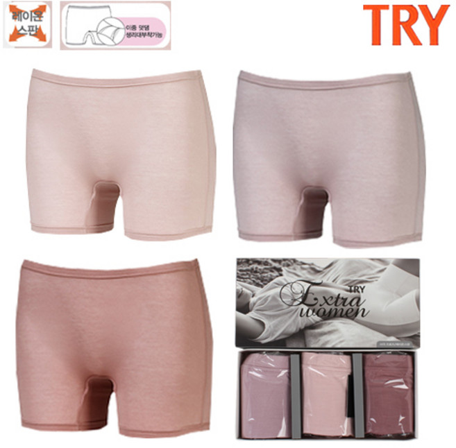 블링푸루 트라이 국산 여성용 레이온 스판 3부 드로즈팬티 통기성 사각팬티 3종세트 PJ08