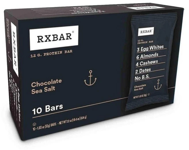RXBAR 단백질 바 스낵 스낵 초콜릿 바다 소금 623.7g(22온스) 박스 (바 12개), 12개, 623.7g - 쿠팡