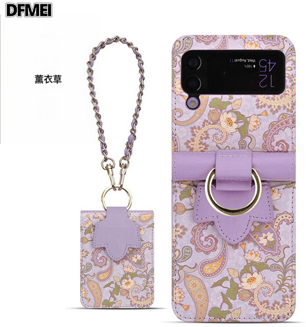 DFMEI ins風手機殼圖騰摺疊款適用三星ZFLIP5斜挎日韓風Z FLIP3手機皮套