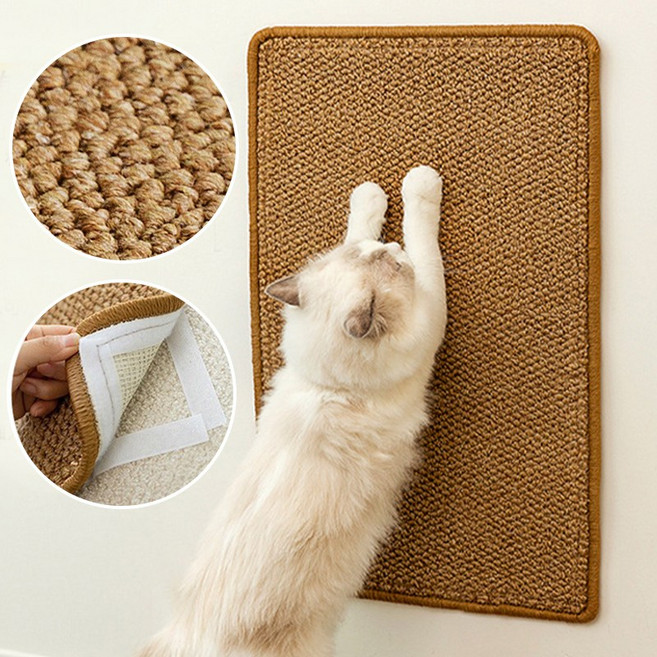 방일 부착형 고양이 스크래쳐 강력 접착 소파 벽면 긁힘방지 수직 겸용 매트, 1개, 브라운
