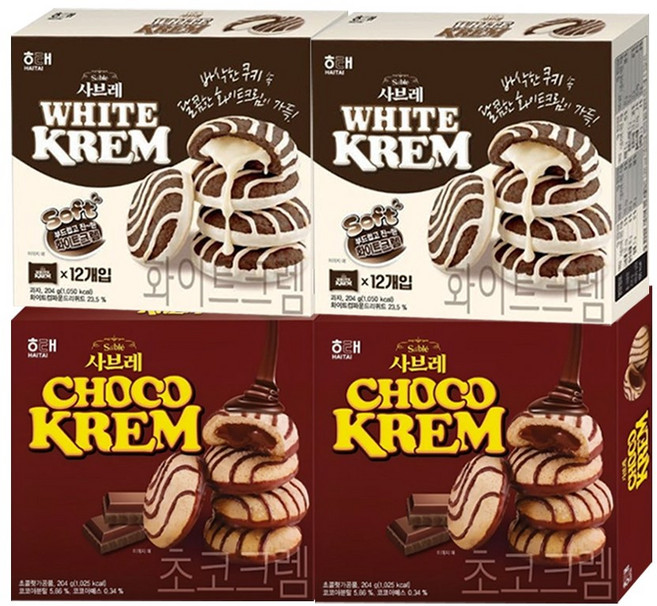 해태 사브레 초코크렘+화이트크렘, 2세트, 204g