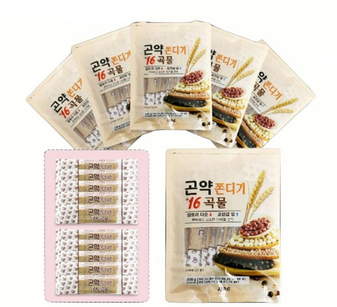 AZE 곤약 쫀디기 10봉 16곡물 함유 저칼로리 다이어트 간식 쫀득이 개별포장 옛날과자 200g, 50개