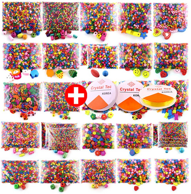 나무비즈 나무구슬 우드비즈 비즈공예 팔찌만들기 모양 칼라 혼합 50종-대용량+ 스판낚싯줄 3개 증정, T24. 원형(대) - 11mm (대용량), 1세트